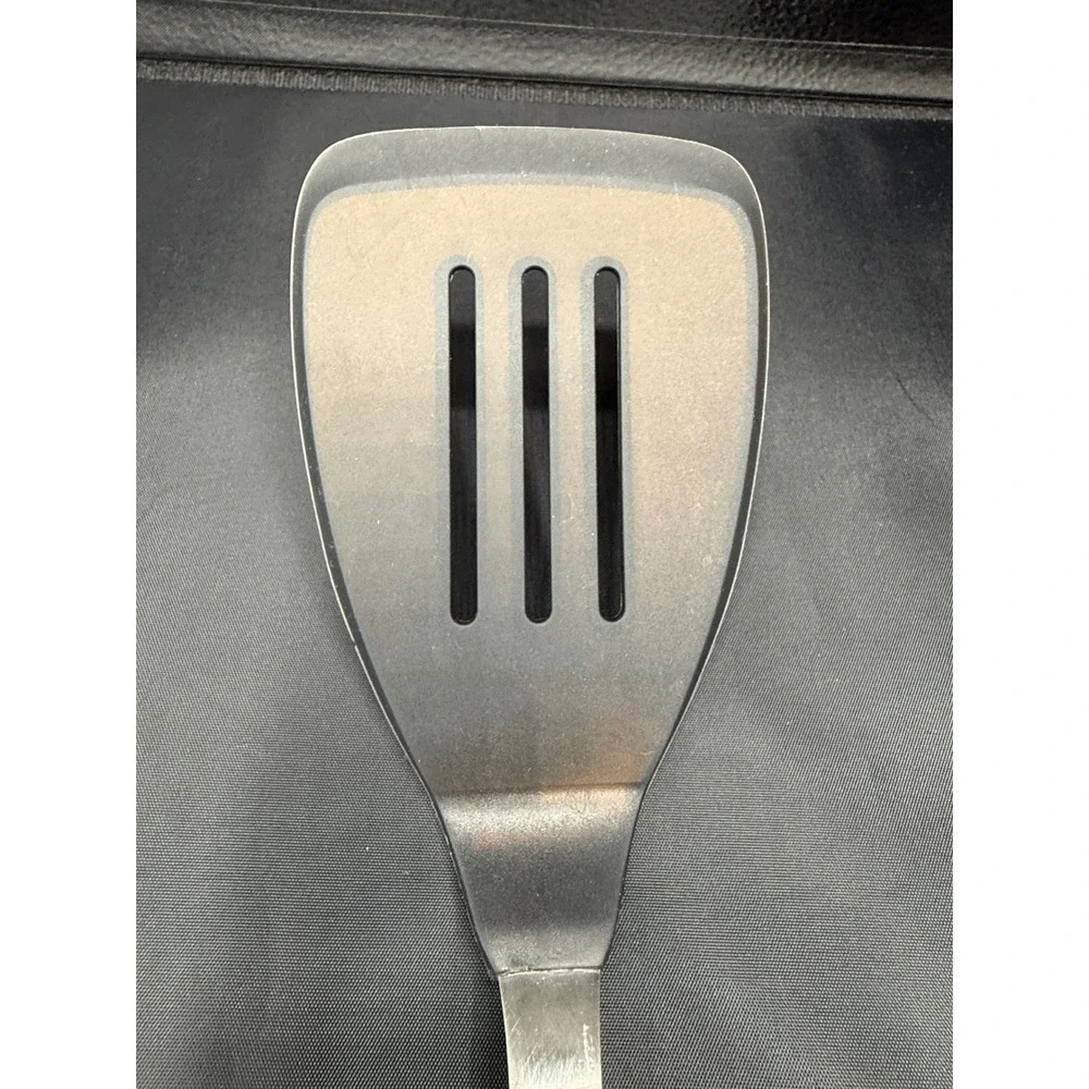 LE CREUSET Slotted Turner Spatula Black Silver Silicone Stainless Steel 13.5in